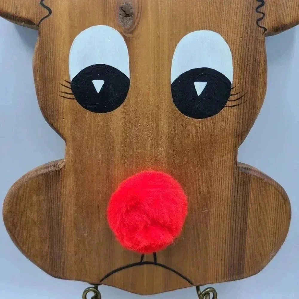 Vintage Handcrafted Wood Christmas Reindeer Rudolph Welcome Sign Rustic Cabincor